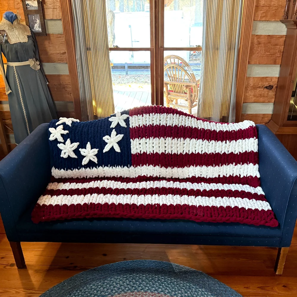 Patriotic Red, White & Blue Crochet Throw Blanket - Home Holiday
